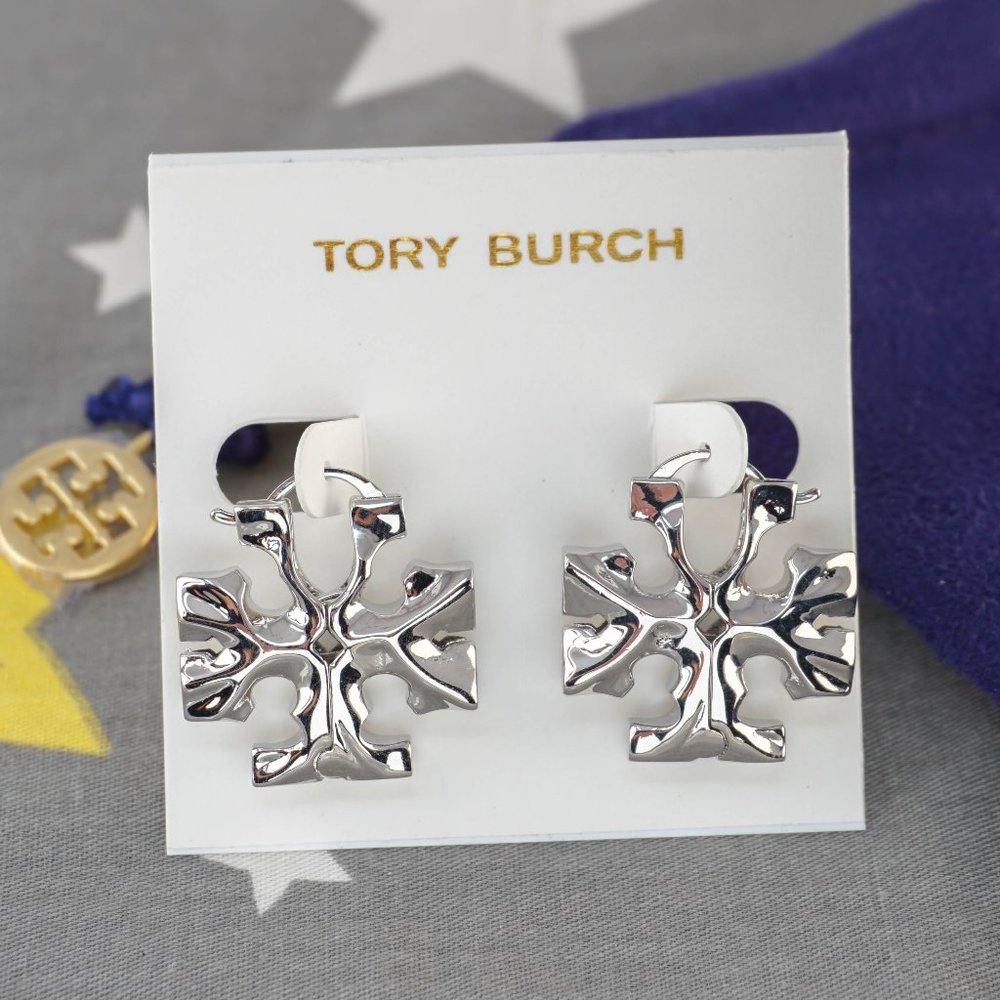 Tory Burch Roxanne Hidden Logo Earrings in Tory Silver